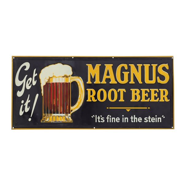 C. 1920's Magnus Root Beer Embossed Tin Sign