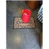 Image 1 : WELCOME DOORMAT AND RED PORCELAIN STAND