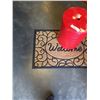 Image 2 : WELCOME DOORMAT AND RED PORCELAIN STAND