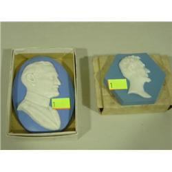 PAIR OF MEDALLION MOSAIC TILE COMPANY 1-GEN. JOHN J. PERSHING, 1-ABE LINCOLN