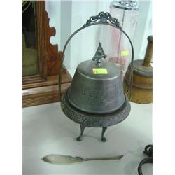 BUTTER DISH; QUAD-PLATE #510 ON BOTTOM WITH BUTTER KNIFE; DAMAGE TO TOP OF COVER HANDLE