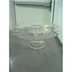 CLEAR GLASS PEDESTAL CAKE STAND; 10 3/4 WIDE