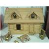 Image 1 : LOG CABIN STYLE DOLL HOUSE WITH FURNITURE PIECES; APPROX. 15 DEEP; 26 WIDE; 18 TALL