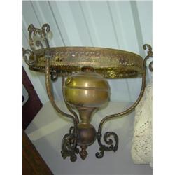 BRASS OIL BRACKET FOR HANGING LAMP; NO SHADE; HOLDS 14 INCH SHADE