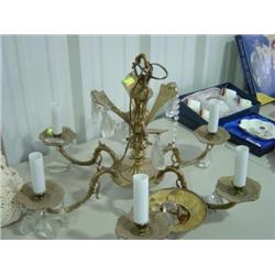 ELECTRIC CHANDELIER STYLE LIGHT; 6 BULBS; HAS SOME GLASS PRISMS; SOME MISSING