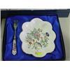 Image 1 : AYNSLEY BONE CHINA; PEMBROKE REPRO OF ANSLEY DESIGN; PICKLE DISH WITH FORK AND BOX