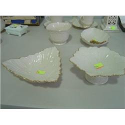 LOT OF 2 LENOX CHINA 24-K GOLD TRIM 6 1/2 INCH PEDESTAL COMPOTE AND TRI-ANGLE DISH