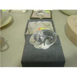 STEUBEN GLASS PAPER WEIGHT; RABBIT WITH BOX; SIGNED