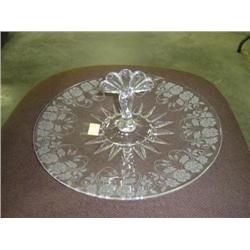 CLEAR GLASS AND ETCHED SNACK TRAY; 11 INCHES