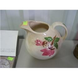 POTTERY WATER PITCHER; CONTINENTAL KLINS INC; HAND PAINTED; SHOWS AGE CRACKS IN GLAZING