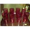 Image 1 : SET OF 8 CRANBERRY AND ETCHED DRINKING GLASSES; GRAPE PATTERN
