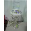 Image 1 : OIL LAMP CONVERTED WITH ADAPTER TO ELECTRIC; PAINTED GLASS SHADE; CHIP & HAIRLINE ON SHADE