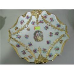 PAINTED PLATE OF LADY WITH SHEEP; GERMANY STAMPED; 10 INCHES; GOLD PAINTING SHOWS WEAR