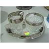 Image 1 : WESTMORELAND CREAMER & SUGAR WITH UNDER TRAY; DIAMOND POINT TRIMMED IN SILVER