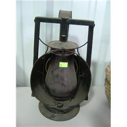 DIETZ ACME INSPECTOR LAMP; KEROSENE WITH RED GLOBE; NEW YORK MADE