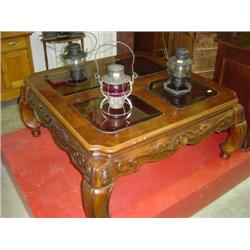 COFFEE TABLE WITH 4 SECTIONS OF SMOKED GLASS INSERTS; 40X40X19