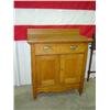 Image 1 : OAK WASH STAND SINGLE DRAWER W/ WOODEN PINS-OVER 2 DOORS; AGE CRACK IN DOOR PANEL; 28 1/2 X 16 X 33 