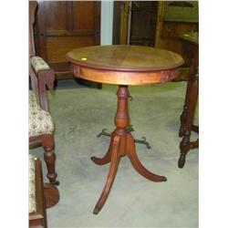 MAHOGANY ROUND PEDESTAL DRUM STYLE TABLE 20X27 1/2 TALL