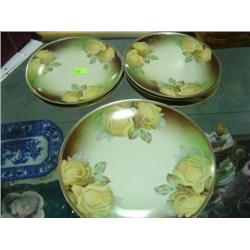 BAVARIAN HAND PAINTED 6-PC CAKE SET; SIGNED THOMAS SEVRES BAVARIA (1 SMALL PLATE HAS CHIP ON DOME) L