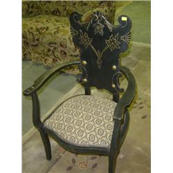 ARM CHAIR WITH TAPESTRY UPHOLSTERED SEAT AND CARVED BACK
