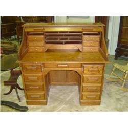 OAK ROLL TOP DESK; NEWER OAK