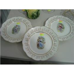 LOT OF 3 DRESDEN PORTRAIT PLATES WITH HANGERS; (1 HAS CHIP ON BACKSIDE)