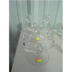 PAIR OF GLASS DOUBLE CANDLE STICKS; 7 INCHES