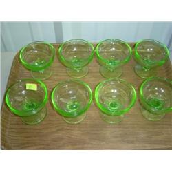 LOT OF 8 GREEN GLASS SHERBET DISHES