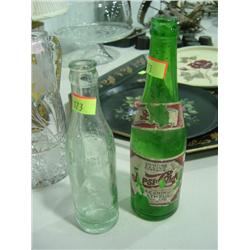 LOT OF 2 PEPSI COLA BOTTLES; 6 1/2 OZ MADE IN WASHINGTON DC (HAS CHIP ON BOTTOM); GREEN GLASS PAPER 