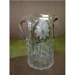 CUT GLASS WATER PITCHER 8 1/2 TALL