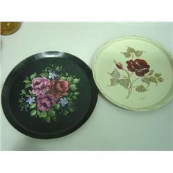 LOT OF 2 PAINTED ROUND SERVING TRAYS; 11 INCHES