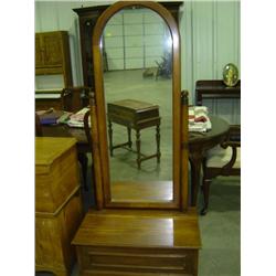 OAK MIRROR HALL SEAT WITH STORAGE; NEWER OAK