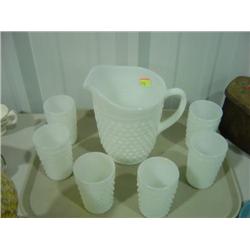 7-PIECE WHITE HOBNAIL WATER SET