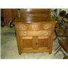 Image 1 : OAK WASH STAND; 2 DRAWERS OVER BLIND DOORS; CURVED DRAWER & TOP; MATCHES DRESSER; 30 1/2W X 16 1/2D 