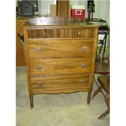 SOFT WOOD 2 OVER 3 DRAWERS CHEST; TOP 2 DRAWERS DIFFERENT COLOR STAIN