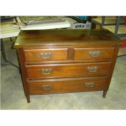 WALNUT 2 OVER 2 DRAWER DRESSER BASE; TOP WARPED