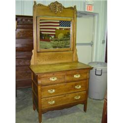 OAK 2 OVER 2 DRAWER DRESSER WITH MIRROR; 2 TOP DRAWERS ARE CURVED; 30 3/4W X 19D X 77H WITH MIRROR