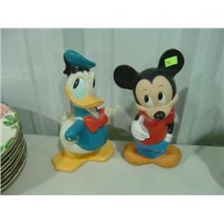 LOT OF 2 WALT DISNEY BANKS; 1-MICKEY MOUSE (MISSING COIN STOPPER) 1-DONALD DUCK; RUBBER