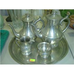 WOODBURY PEWTERERS COFFEE AND TEA SET WITH SERVING TRAY