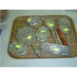 LOT OF 8 BRUSHES; COMBS, AND MIRRORS; SOME DAMAGE; 1-SET MARKED WEBSTER STERLING