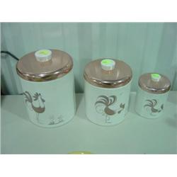 SET OF 3 METAL CANISTERS WITH ROOSTERS