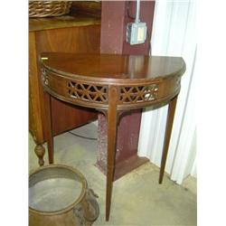 HALF MOON HALL TABLE; SHOWS WEAR