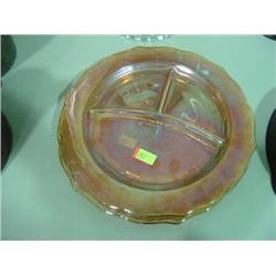 LOT OF 2 CARNIVAL GLASS 3 SECTION DINNER PLATES