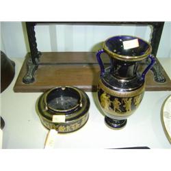 LOT OF 2: VASE AND ASH TRAY 24-K HANDMADE IN GREECE