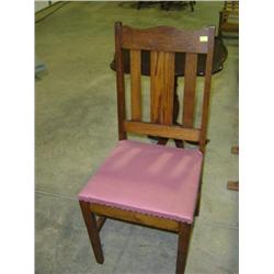 OAK STRAIGHT CHAIR; MISSION STYLE WITH UPHOLSTERED SEAT