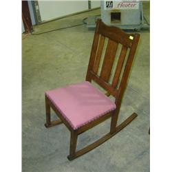 OAK ROCKER; MISSION STYLE WITH UPHOLSTERED SEAT