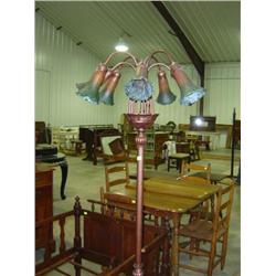 REPRODUCTION FLOOR LAMP; 6 COLORED GLASS TULIP SHAPED SHADES