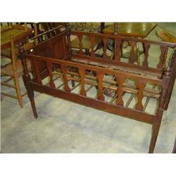 EARLY WOODEN BABY CRIB; FOLDS UP 51X32X35