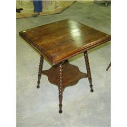 OAK LAMP TABLE; SPINDLE LEGS; TOP 24" SQUARE; 29" H