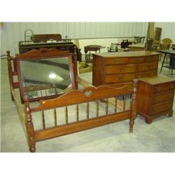 4 PIECE BEDROOM SUITE; CHERRY WALLACE NUTTING; 9-DRAWER DRESSER W/ WALL MIRROR; FULL SIZE BED; NIGHT